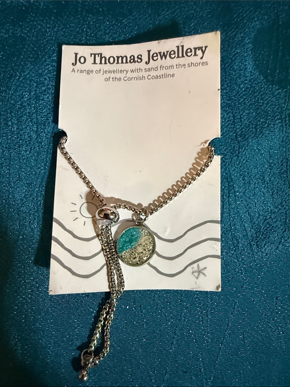 Silver Necklace with Turquoise and Sand Resin Pendant